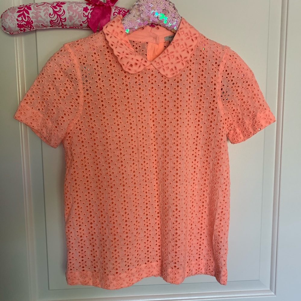 J Crew Peter Pan Collar Coral Lace Shirt XXS
